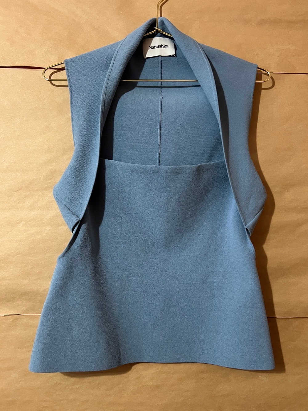 Nanushka | Naia Square Neck Knit Top Back Cutout Dusty Blue Size L